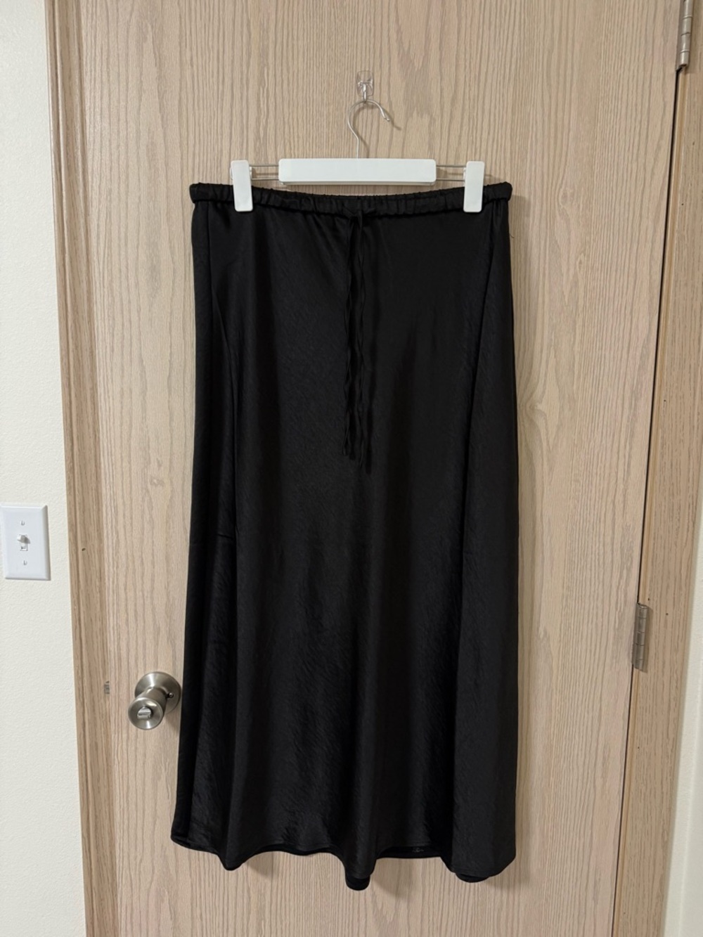 Black Drawstring Satin Maxi/Midi Skirt